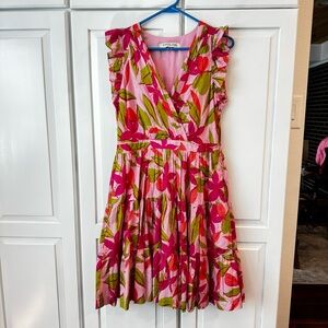 Taylor Dress- Pink‎ Vibrant Floral- 100% cotton- Size Medium